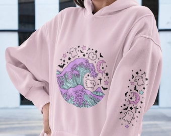 Pastel Goth Sweater Yami Kawaii Alt Clothing Harajuku Hoodie Harajuku Sweater The Great Wave Off Kanagawa Edgy Hoodie Dark Angel Fairy Kei