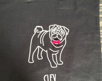 Sac fourre-tout noir carlin personnalisé