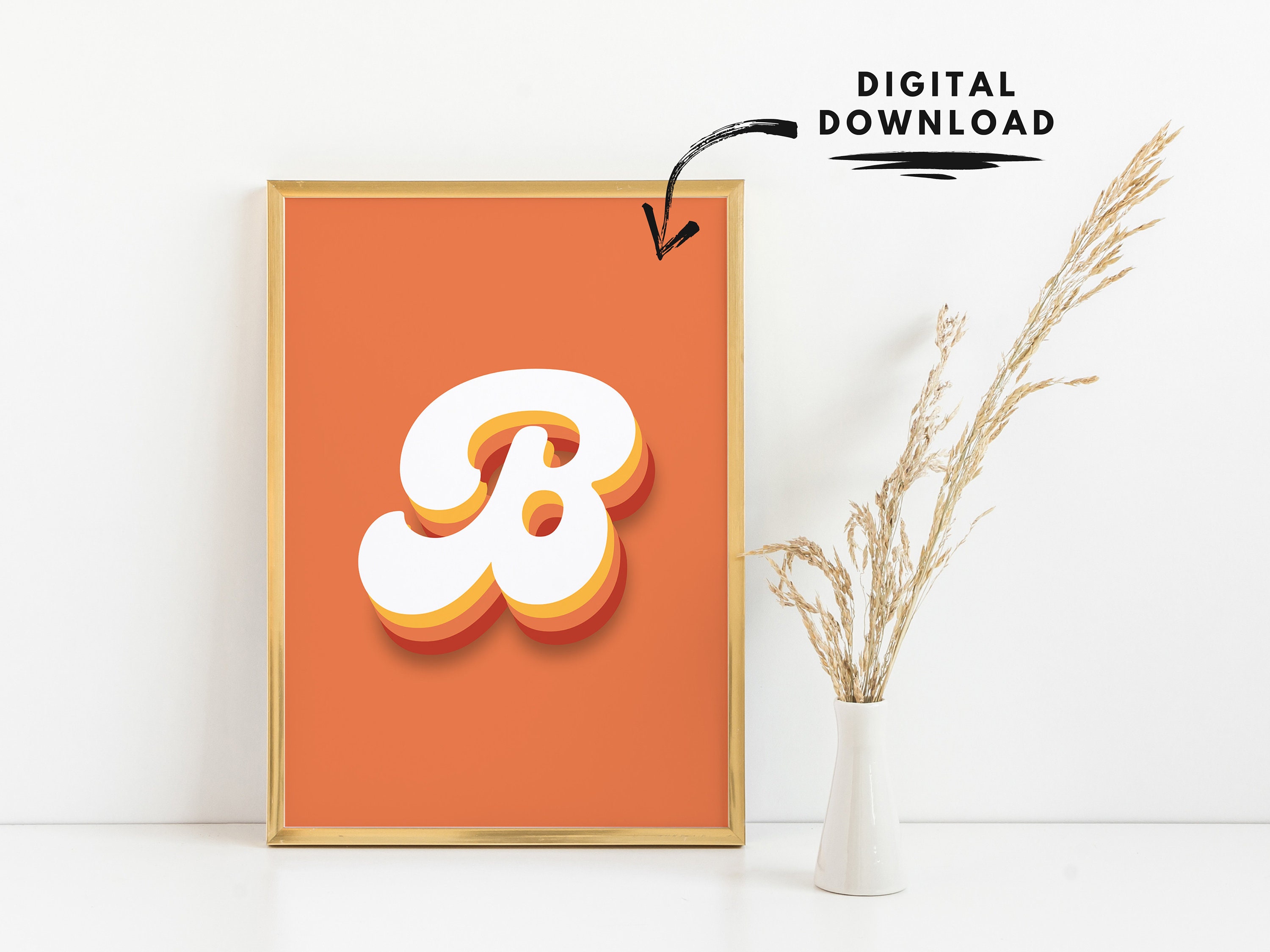 Retro Letter B Printable Wall Art in Orange - Etsy