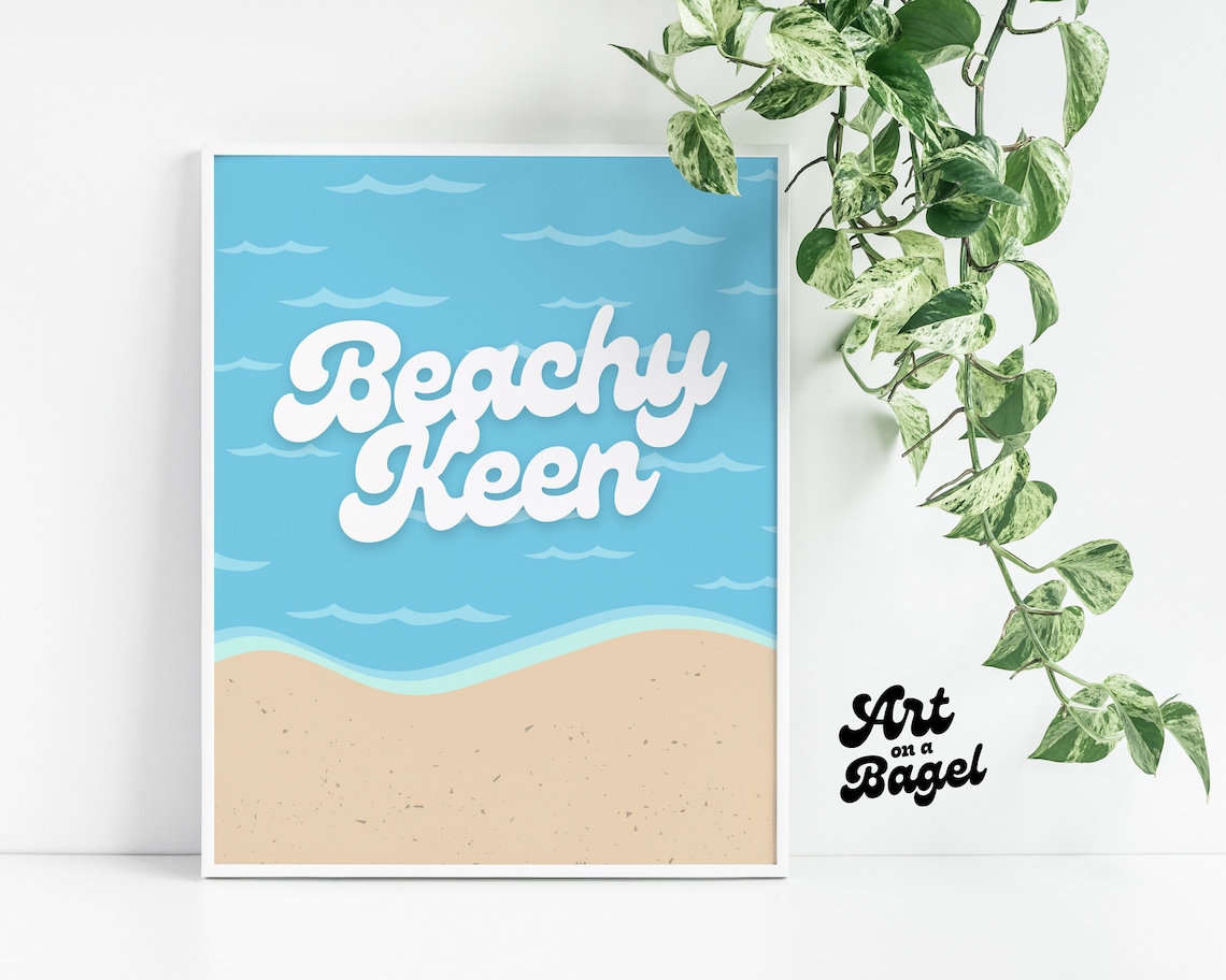 Printable Beach Wall Art, Beachy Keen, Beach Home Decor, Retro Beach