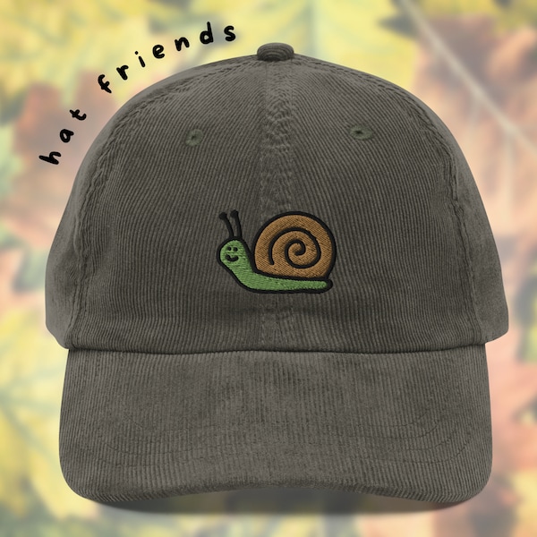 Chapeau escargot en velours côtelé brodé, casquette pour papa vintage, patch escargot joyeux, casquette de baseball, adulte, grand-père, ArtOnABagel, animal idiot, éclectique