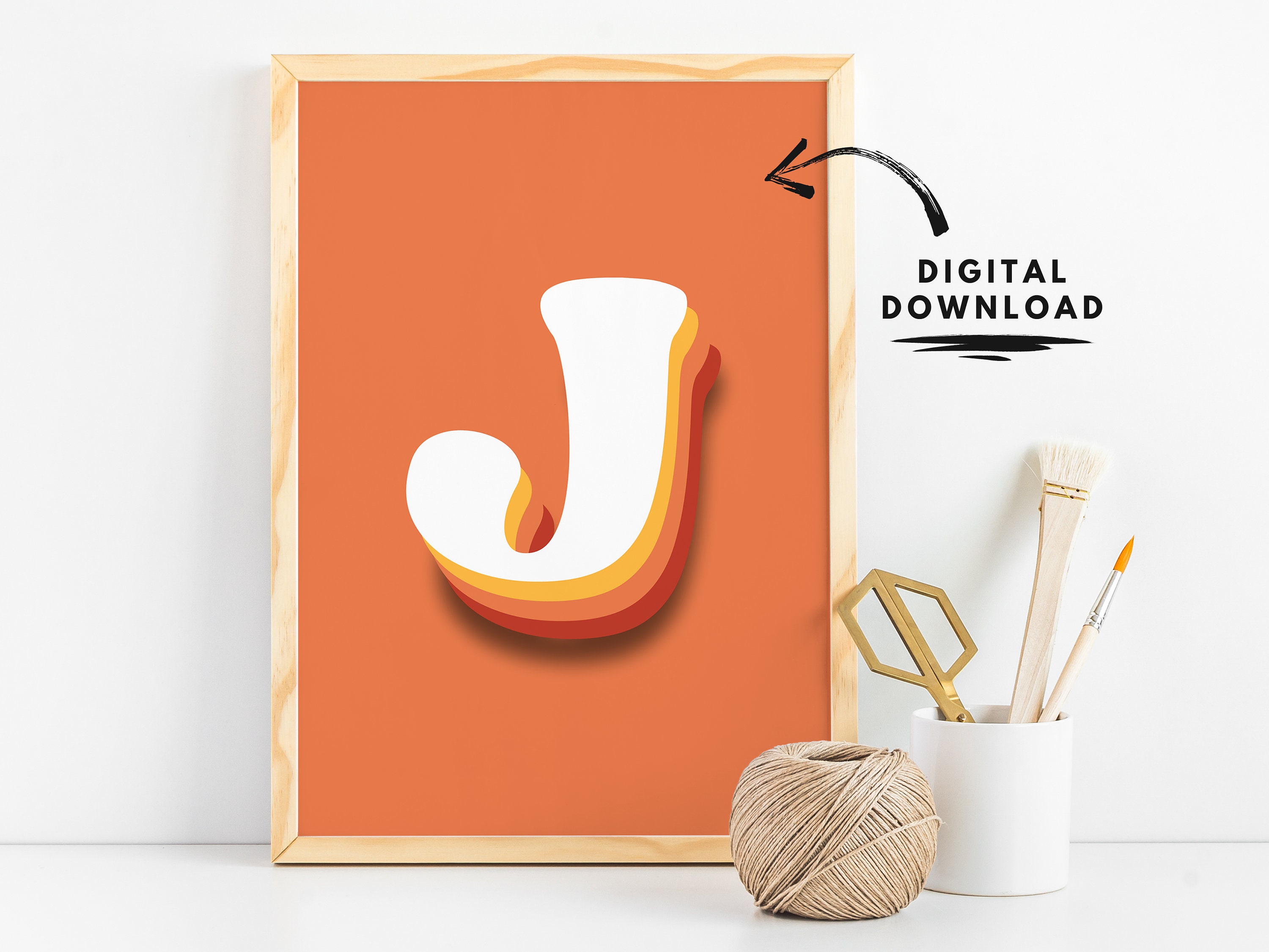 Letter J Wall Art Printable, Kids Room Letters, Initial Signs for