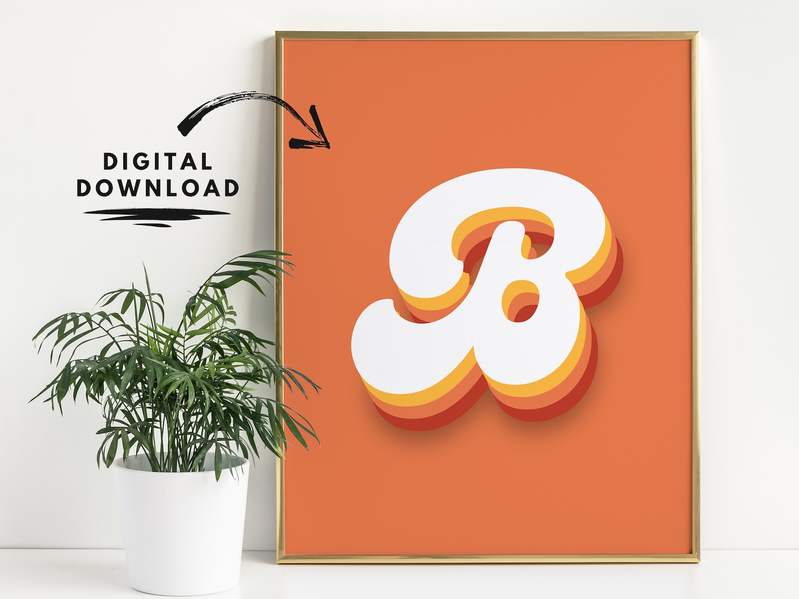 Retro Letter B Printable Wall Art in Orange - Etsy