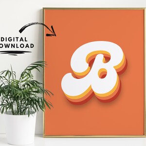 Retro Letter B Printable Wall Art in Orange - Etsy