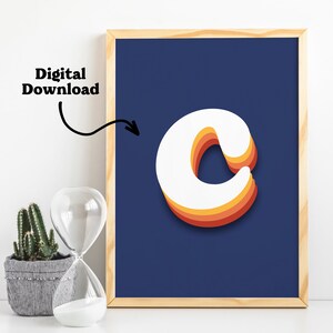 Arte de la pared de la letra C, habitación de los niños imprimible, letras de la habitación de los niños, signos iniciales para la guardería, niño de impresión inicial, signo de letra retro, nombre imprimible