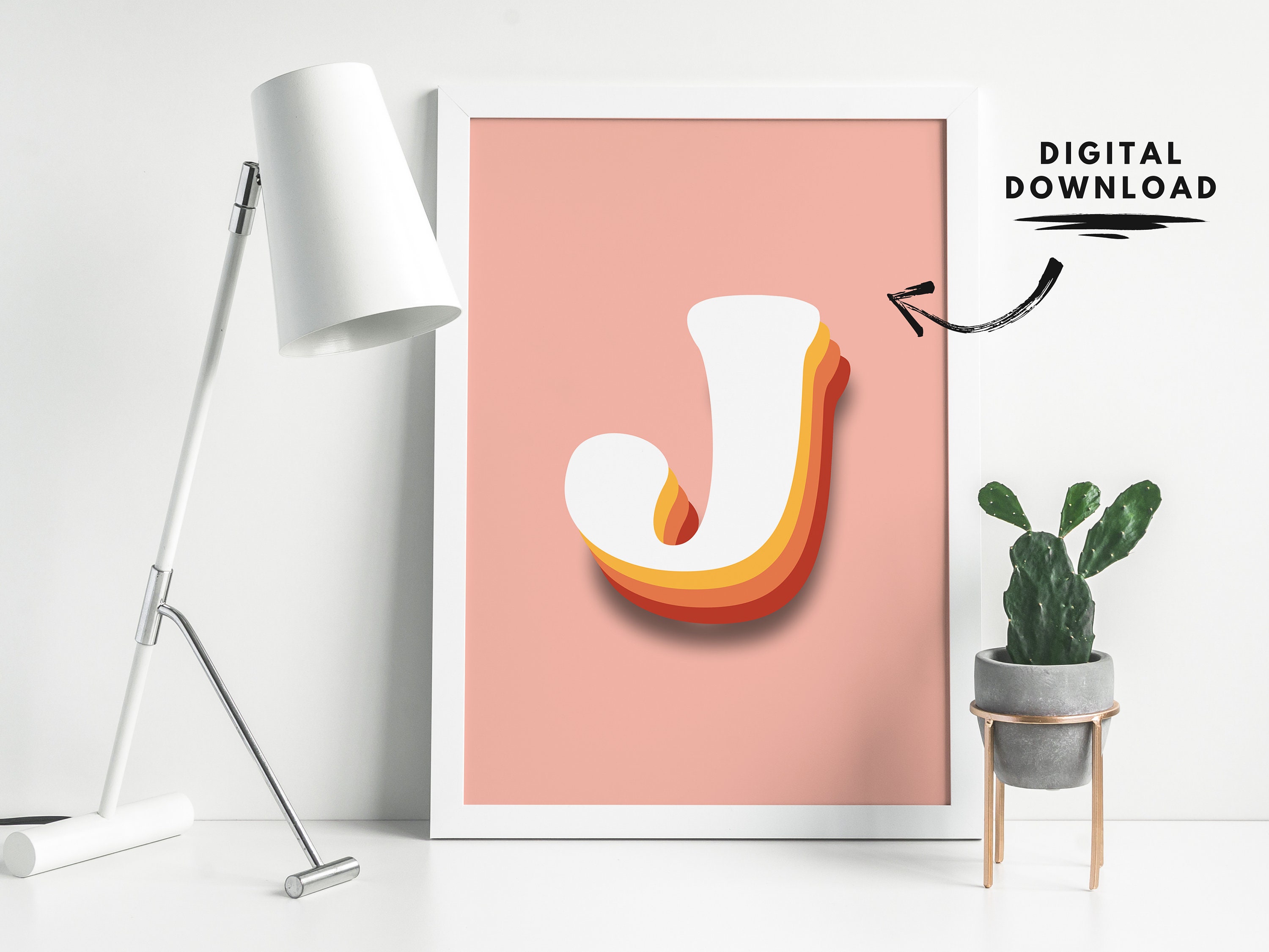 Letter J Wall Art Printable, Kids Room Letters, Initial Signs for