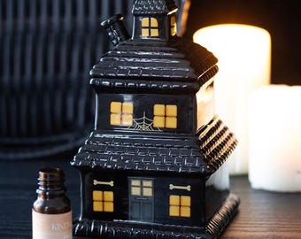 Schwarzer Geisterhaus Ölbrenner Keramik Wachsschmelzbrenner, Raumduft-Geschenk-Dekor