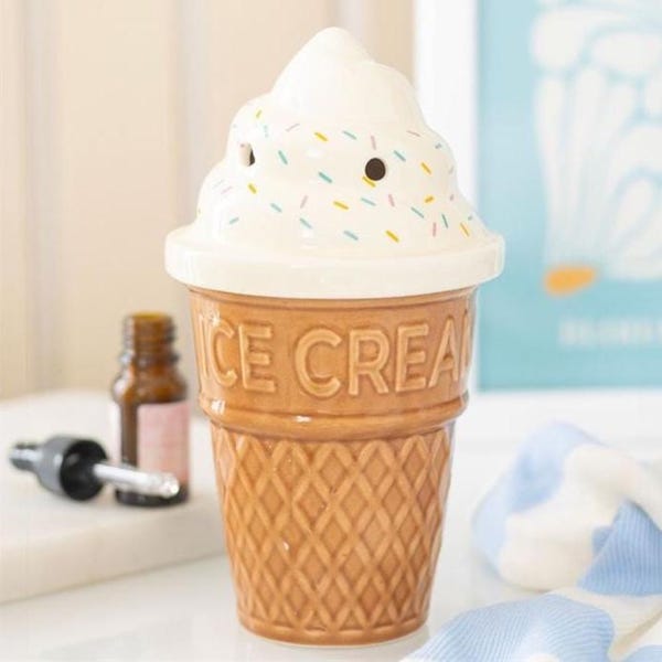 Ceramic Ice Cream Cone Oil Burner, Whimsical Summer Home Fragrance