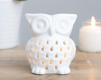 Bruciatore di oli essenziali e scaldacera White Owl – Bruciatore di cera in ceramica, profumatore per ambienti, idea regalo e decorazione.