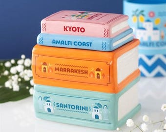 Travel Book Lover Stack Oil Burner and Wax Warmer – Ceramic Wax Melt Burner, Home Fragrance Gift Decor