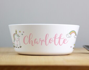 Cuenco de plástico personalizado con forma de unicornio para bebé