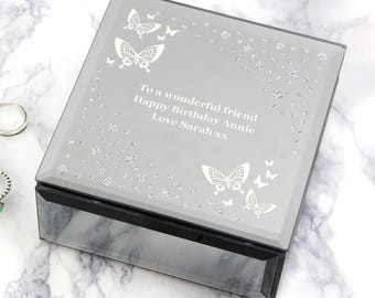 Personalised White Butterfly Diamante Glass Trinket Box | Keepsake Gift for Her