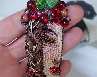 Girl's face beaded brooch handmade