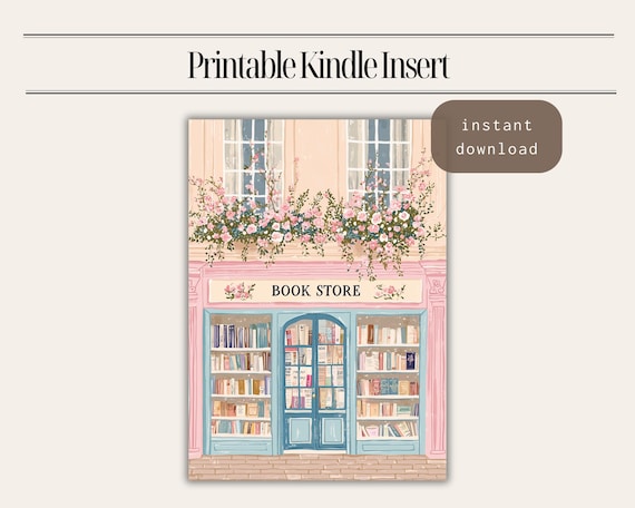 Kindle Clear Case Digital Insert | Bookstore Kindle Printable Insert | Bookstore Illustration | Bookish