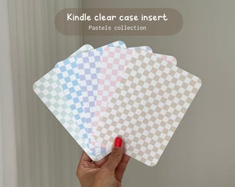 Kindle Clear Case Insert | Cardstock Kindle Insert | Pastels Checkered Pattern | Bookish