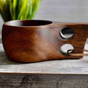 Personalized Dark Acacia Kuksa — Engraved Wooden Mug | Nordic Viking Cup | Custom Camping Gift