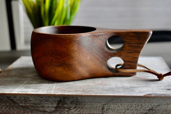 Personalized Dark Acacia Kuksa — Engraved Wooden Mug | Nordic Viking Cup | Custom Camping Gift