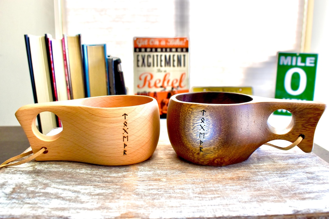 Together and Bind Rune Kuksa Couple Set Hand Carved Nordic Wooden Cups ...