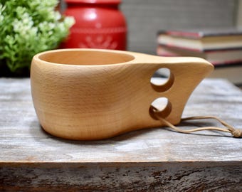 Personalized Wooden Kuksa Mug — Handcrafted Beech Wood Cup | Custom Nordic Camping Gift | TWEFus Handmade Drinkware