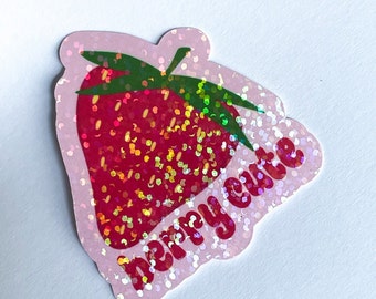 Waterproof Glitter Strawberry Sticker, Hand-Drawn Berry Cute Design