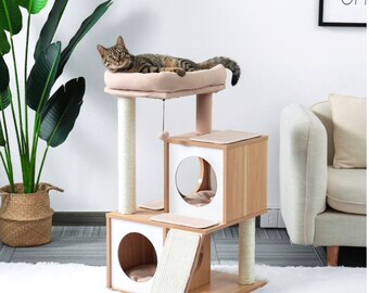 cat tree with two beds