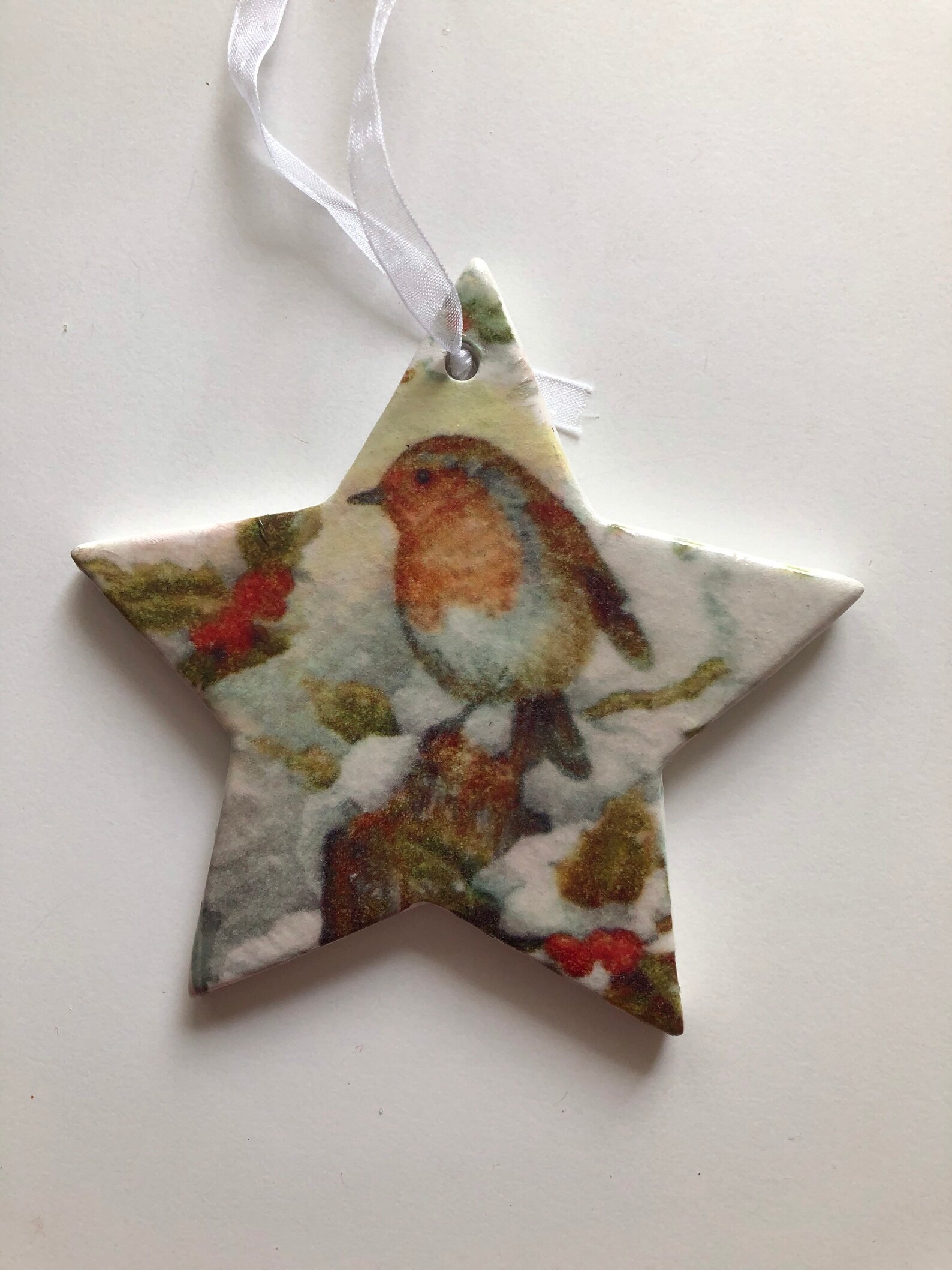Christmas hanging Decorations on wood or pottery.  Etsy