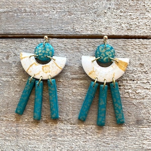 Leopard| turquoise| polymer clay| statement earrings| lightweight