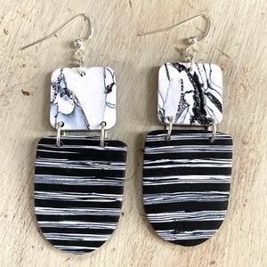 Faux Howlite| black and white| marble| polymer clay| statement earrings| lightweight
