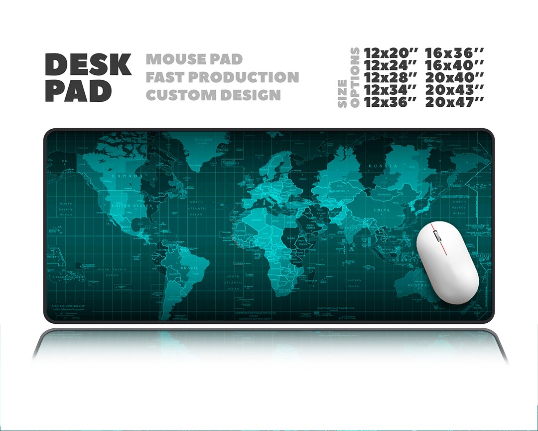 Blue World Map Desk Mat World Map Desk Pad World Map Decor Etsy