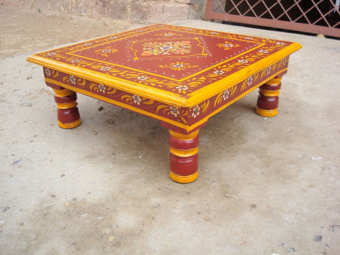 Pooja Table / Indian Wooden Pata /wooden Painted Bajot Etsy
