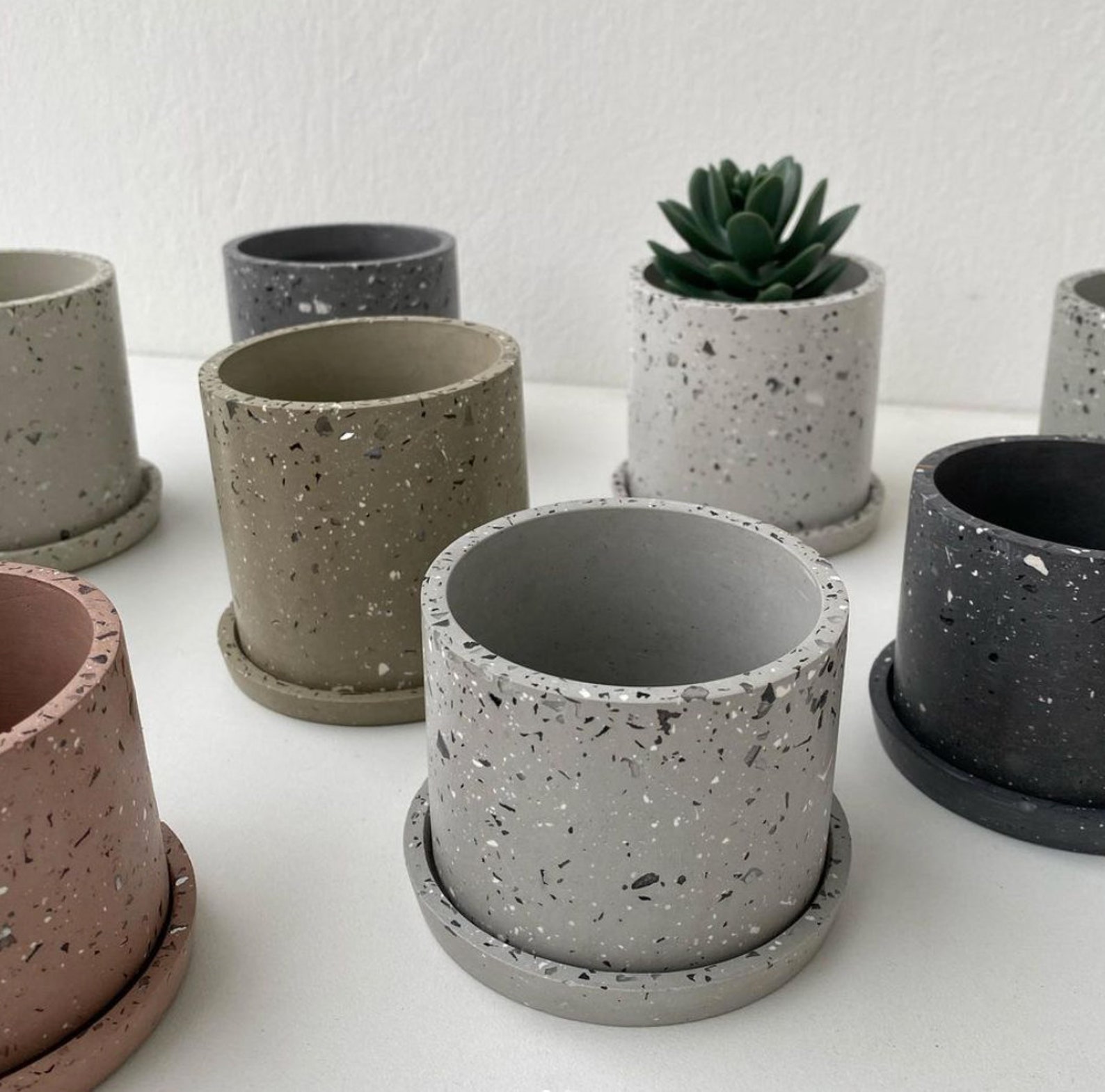 Terrazzo planters pots handmade cement with terrazzo Etsy
