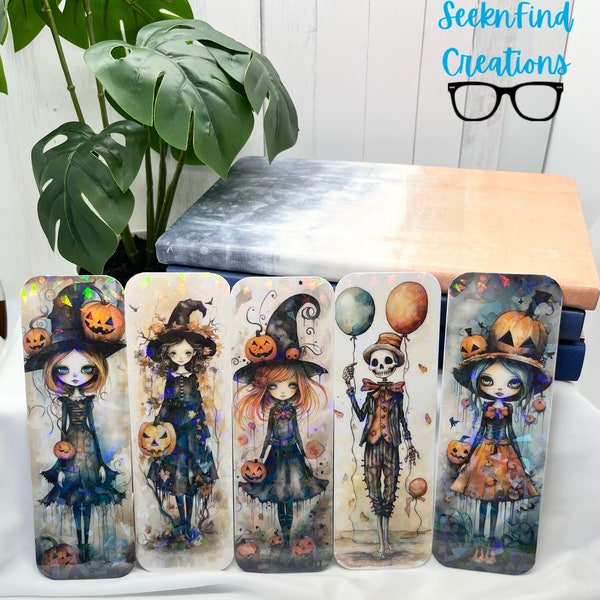 Witches  and Skeleton Bookmarks, Girls Bookmarks, Girl Witch Bookmarks,  Halloween Bookmark, Childrens Bookmarks, Laminated Bookmark