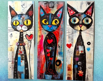 Whimsical Black Cat Bookmark Set: Laminated Book Lover Gift