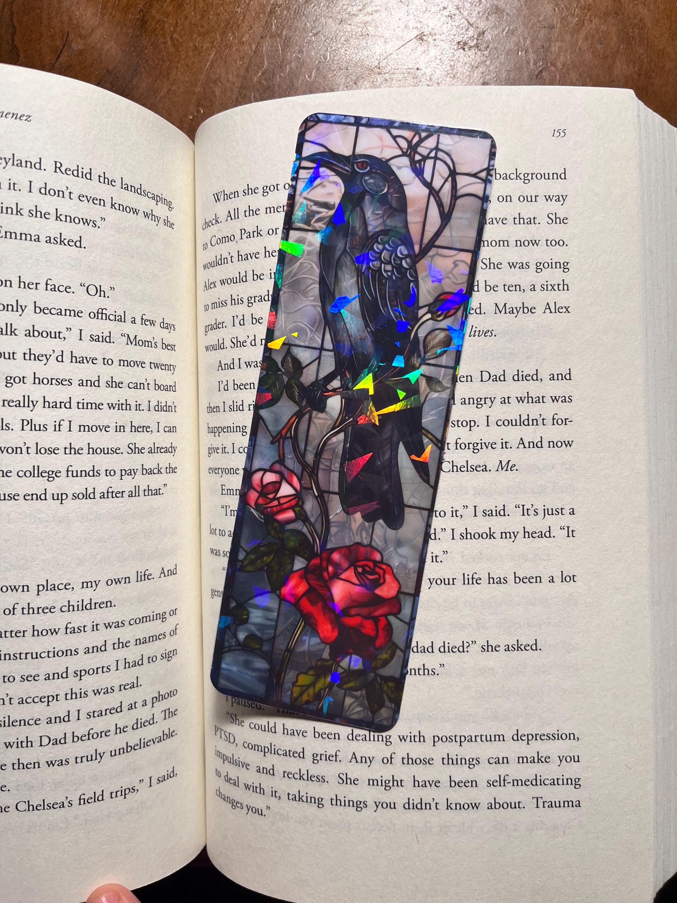 Stained Glass Crow Bookmark: Floral Iridescent Dark Fantasy - Etsy