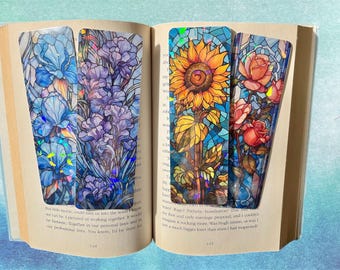 Holographic Stained Glass Floral Bookmark: Rose, Forever Flower