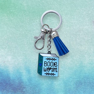 Book Worm Keychain, Book Keychain, Book lover Keychain, Gift for Reader, Personalized Keychain, Enamel Keychain, Book Themed Keychain,