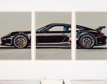 Set of 3 Porsche 911 GT3 poster print, Porsche poster, 911 print, car poster, supercar poster, Porsche wall art, car wall art