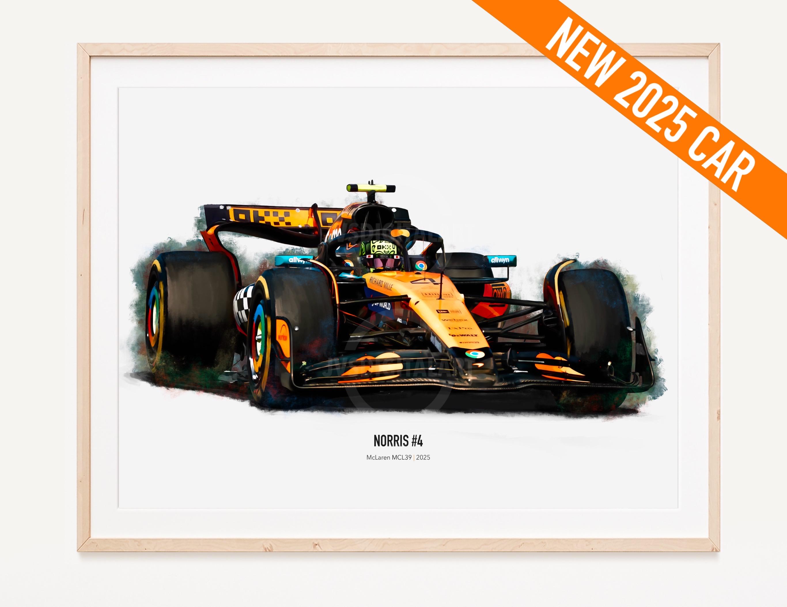 Lando Norris Mclaren MCL39 F1 Poster: 2025 Car Art Print NOT