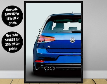 Volkswagen Golf R poster print, VW Golf poster, VW Golf print, car poster, supercar poster