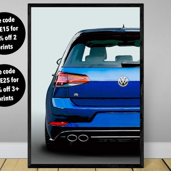 Volkswagen Golf R poster print, VW Golf poster, VW Golf print, car poster, supercar poster