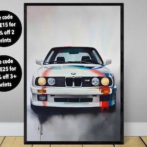 BMW E30 M3 poster print, classic BMW poster, classic M3 print, classic car poster, supercar poster