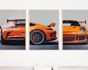 Set of 3 Porsche 911 GT3 poster print, Porsche poster, 911 print, car poster, supercar poster, Porsche wall art, car wall art