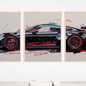 Set di 3 poster della Porsche 911 GT3 RS, poster Porsche, stampa 911, poster auto, poster supercar, arte murale Porsche, arte murale auto