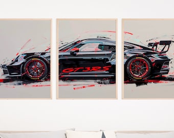 Set of 3 Porsche 911 GT3 RS poster print, Porsche poster, 911 print, car poster, supercar poster, Porsche wall art, car wall art