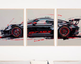 Set of 3 Porsche 911 GT3 RS poster print, Porsche poster, 911 print, car poster, supercar poster, Porsche wall art, car wall art