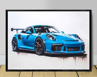 Porsche 911 GT3 RS poster print, Porsche poster, 911 print, car poster, supercar poster, Porsche wall art, 911 car wall art