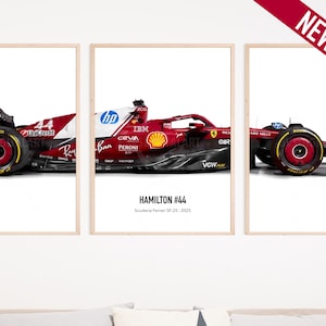 Conjunto de 3 pôsteres de arte 2025 Leclerc Hamilton Ferrari F1 SF-25, Fórmula 1, pôster Charles Leclerc F1, pôster Lewis Hamilton Ferrari F1