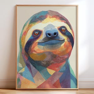 Colourful Sloth Art Print: Modern Wildlife Home Decor UNFRAMED