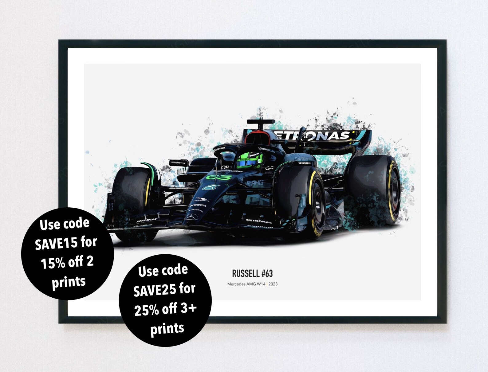 2023 George Russell Mercedes F1 W14 poster print, Formula 1 poster