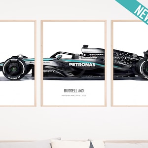 Set di 3 poster Mercedes W16 F1 2025, poster Formula 1, poster Kimi Antonelli, poster George Russell Mercedes F1 regalo Formula 1